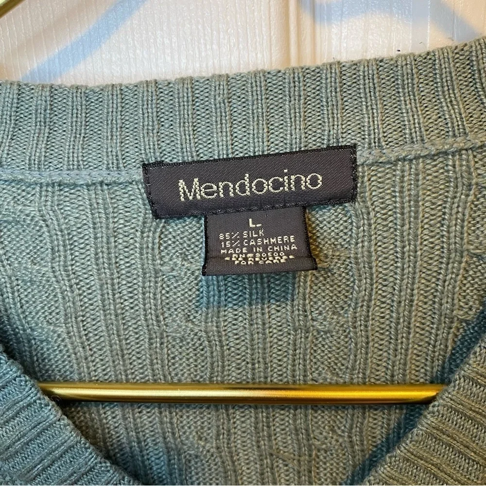 Mendocino cable blue v neck sweater silk cashmere blend Large